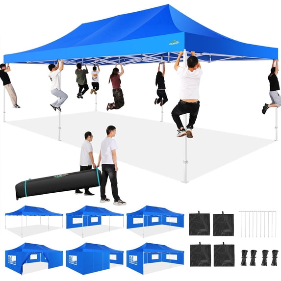 COBIZI 13x26 Heavy Duty Pop Up Canopy with 6 Sidewalls Party Tent Outdoor Wedding Large Event Tent with Roller Bag for Garden Lawn Waterproof UPF 50+ Ez Up, Blue
