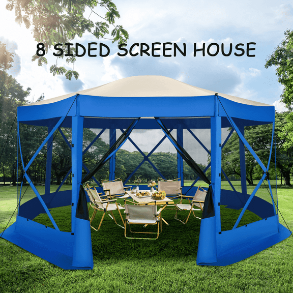 COBIZI 15x15 Extra Large Pop-Up Gazebo Canopy Tent with Mosquito Netting, 8-Sided EZ Set-Up Screened Shelter, Durable Outdoor Pavilion with Ground Stakes, Perfect for Patio, Backyard, and Lawn,Blue