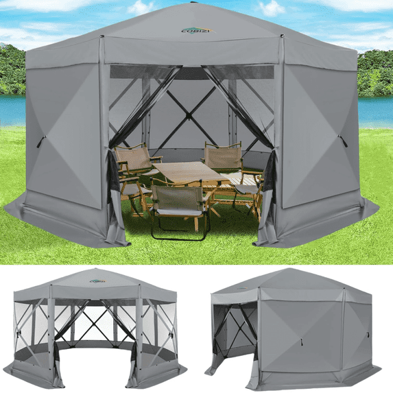 COBIZI 15x15ft Extra Large Gazebo Canopy Tent with Mosquito Netting, Easy Set-Up Screened Shelter, Durable Outdoor Pavilion with Ground Stakes, Perfect for Patio, Backyard, and Lawn