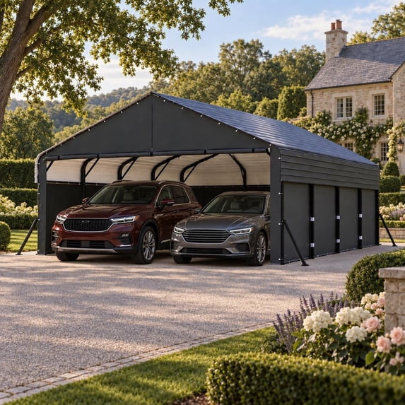 COBIZI 20x20FT Heavy Duty Metal Carport with Removable Fabric Sidewalls ...