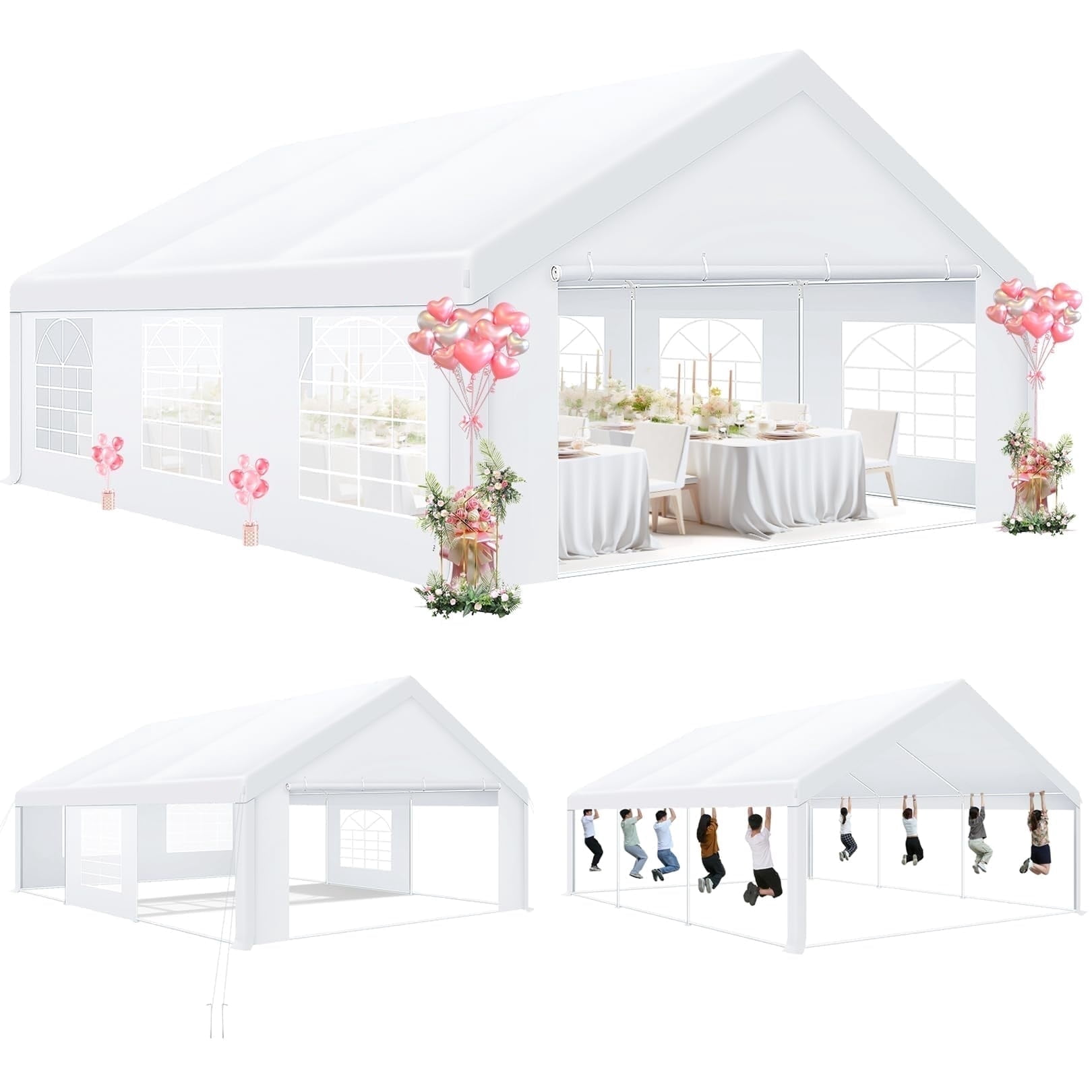 COBIZI 20x20ft Party Tent Heavy Duty, Wedding Tent, Event Tents for Parties, Carpas para Fiestas with Removable Sidewalls, Large Tent with Built-in Sandbag, UV50+, Big Tent for Party, Carport, White
