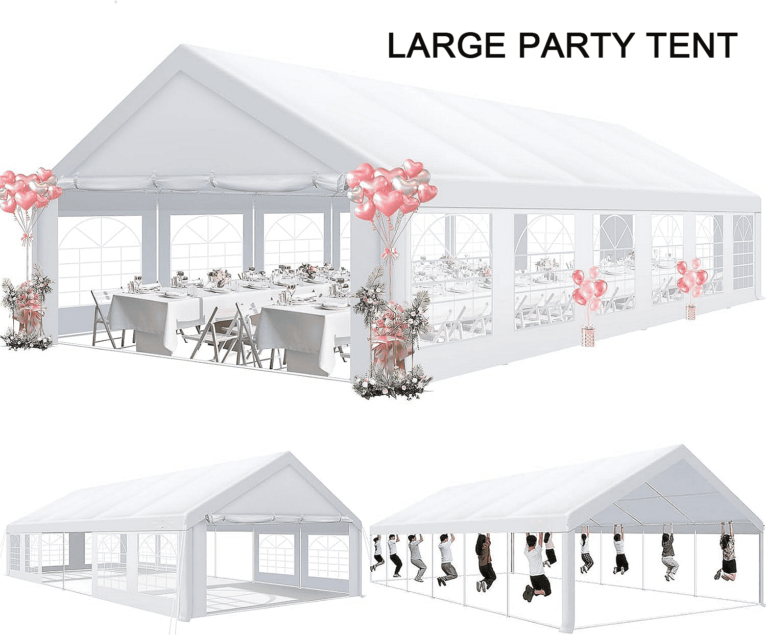 COBIZI 20x40 Heavy Duty Outdoor Canopy Large Party Tent & Carport, Upgraded Outdoor Event Shelter Tent with 8 Removable Sidewalls, UV50+, Big Tent for Wedding, Festivals, Birthday Parties, White