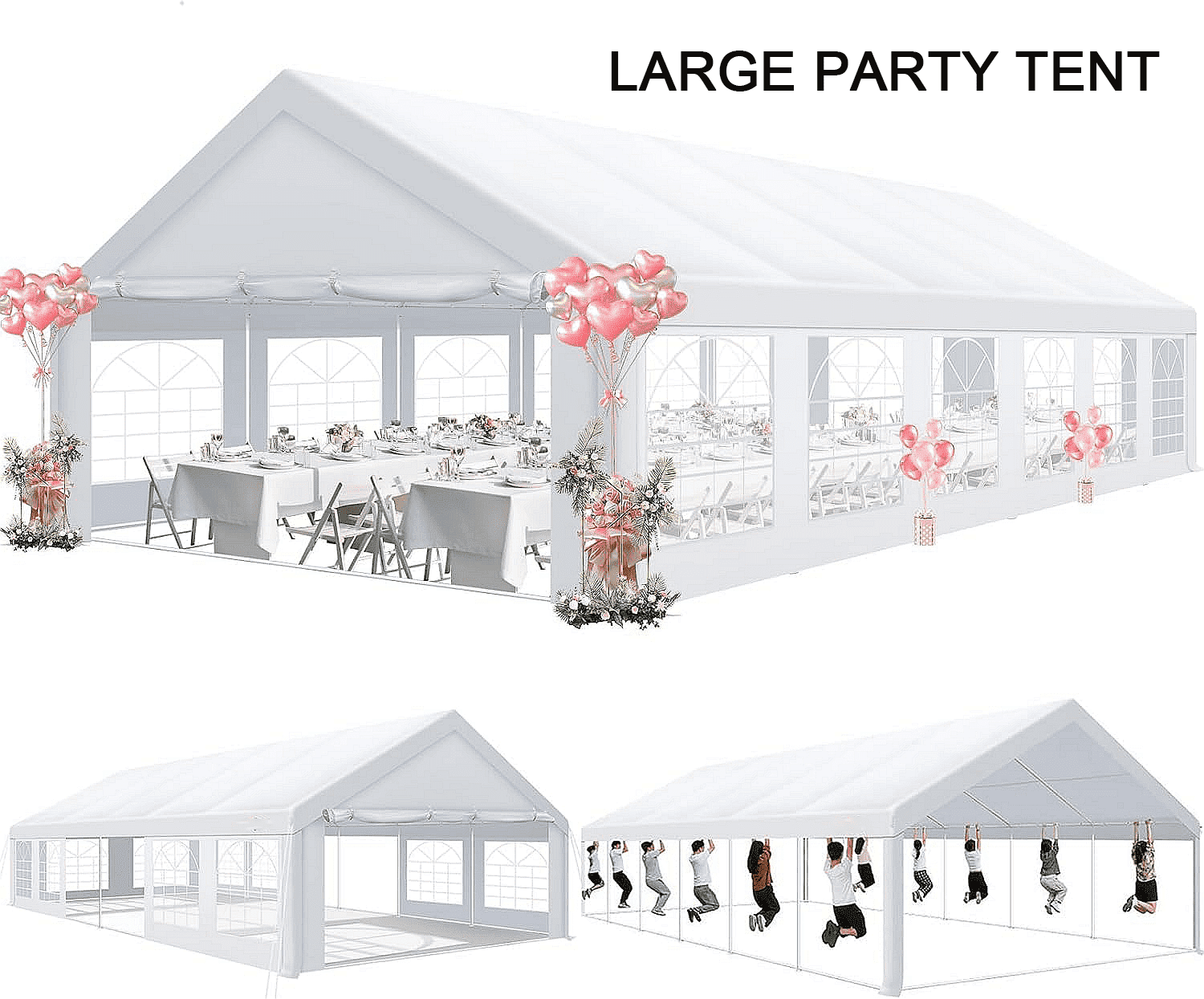 COBIZI 20x40 Heavy Duty Outdoor Canopy Large Party Tent & Carport, Upgraded Outdoor Event Shelter Tent with 8 Removable Sidewalls, UV50+, Big Tent for Wedding, Festivals, Birthday Parties, White