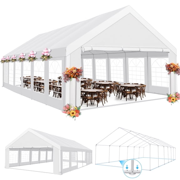COBIZI 20x40 Heavy Duty Outdoor Canopy Large Party Tent & Carport, Upgraded Outdoor Event Shelter Tent with 8 Removable Sidewalls, UV50+, Big Tent for Wedding, Festivals, Birthday Parties, White