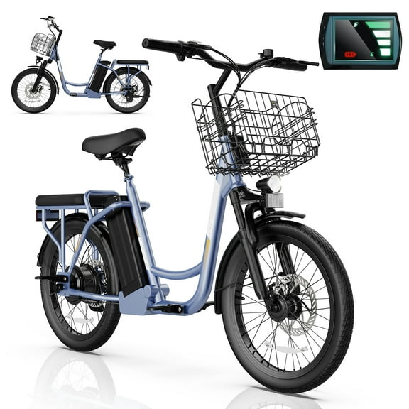 SANOPY 350W Electric Scooter for Adults, Up to 15Miles Range&20MPH, 36V 5.2Ah Removable Battery, 20" Fat Tire Off-Road E Scooter with Basket&Seat,Gray
