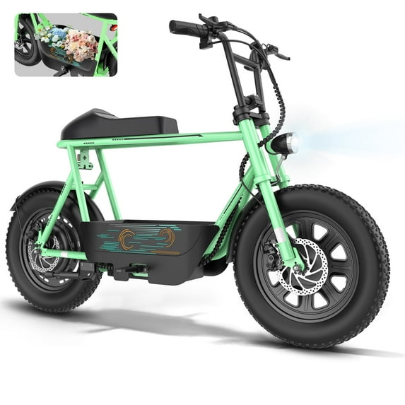 SANOPY 350W Electric Scooters with Seat for Adults&Teens, 20mph Top Speed, 15 Miles Max Range , Rugged 16" Air-Filled Tires, Commuting Electric Motorcycle with Large Capacity Basket, Green