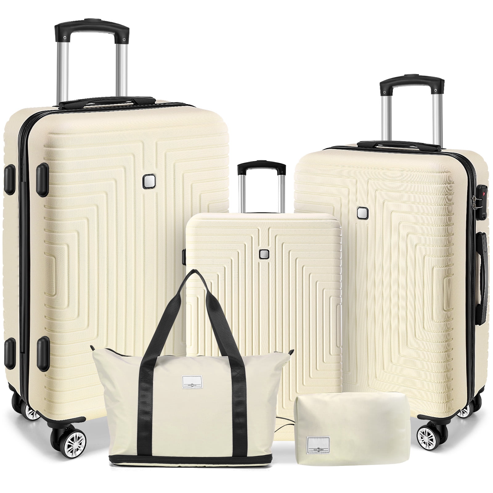 COBIZI Luggage Sets 5 Piece, ABS+PC Hard Shell Suitcases with Wheels, TSA Aproved Lock and Carry on Bags, Travel Suit Case Set for Men and Women, (5-Piece, Beige)