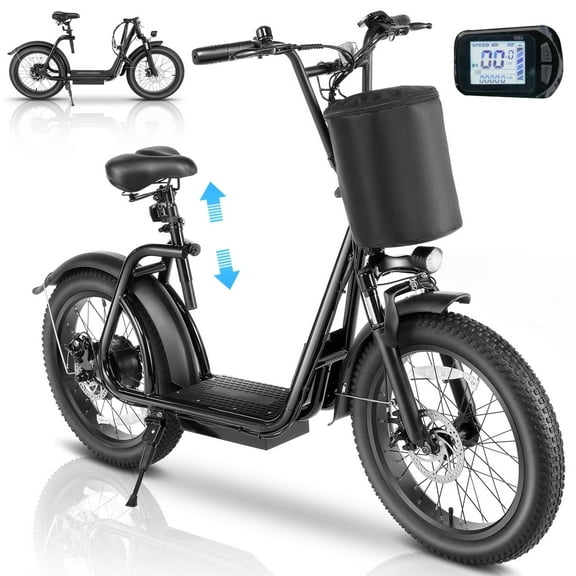 SANOPY Peak 819W Electric Scooter with Seats,30 Miles Long Ranges&Top 20Mph, 20 Inch Off-Road E-scooter with Adjustable Seat&Detachable Basket,Black