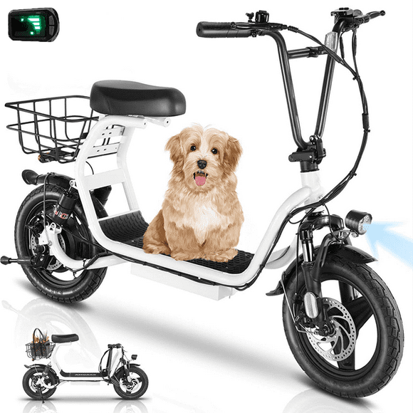 COBIZI Electric Scooter for Adults with Seat,Peak 819W Motor,Commuter Foldable Electric Scooter with Basket, Dual Shock Absorbers&14" Wheels,Up to 25 Miles 20Mph,White