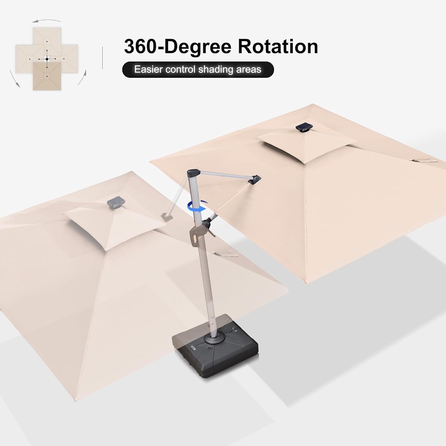 6.5x10FT All Iron Single Top Patio Offset Umbrella Solar Powered