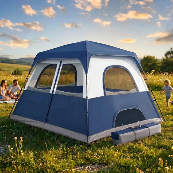 SANOPY 6-8 Person Camping Tent, Easy Instant Setup Cabin Tent with Mesh Windows, Waterproof Windproof Family Tent for Outdoor Camping Hiking, Portable with Carry Bag, Blue