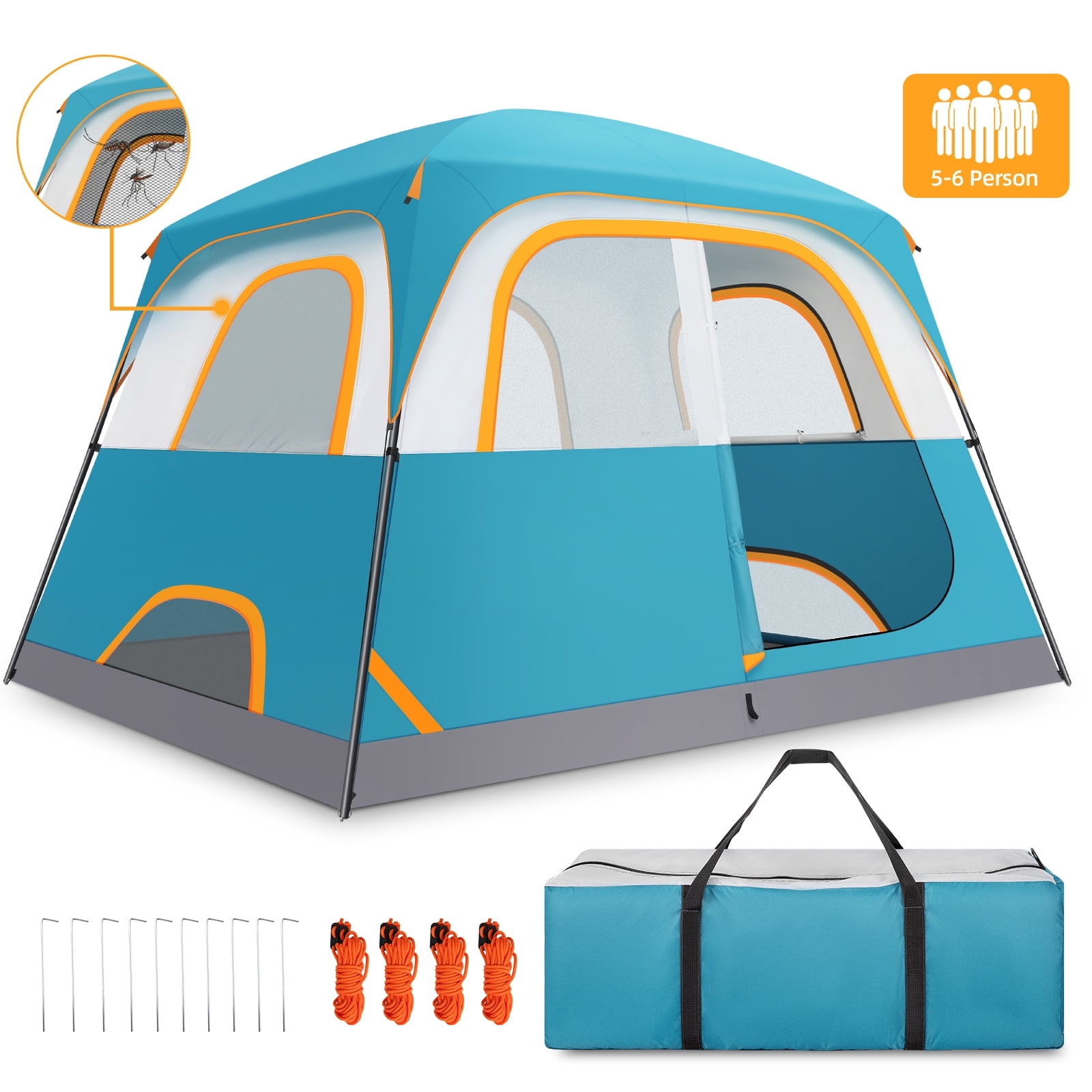 COBIZI 6 Person Tent for Camping with Waterproof Rainfly,EZ Set up Tent Windproof Instant Family Cabin Camping Tent with Mesh Door & Ventilation Windows for Beach Camping Hiking Backpacking,Blue