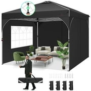 COBIZI 10x10 Pop Up Canopy Tent with Sidewalls,Waterproof Easy up Canopy for Camping,Outdoor Instant Folding Gazebo 10x10 Canopy for Party with Air vent,Reflective Strip,Carry Bag&Sandbags Black