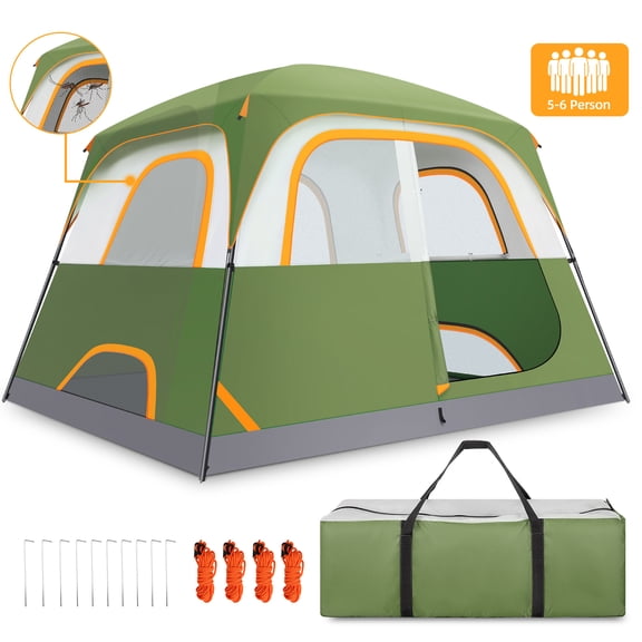 COBIZI 6 Person Tent for Camping with Waterproof Rainfly,EZ Set up Tent Windproof Instant Family Cabin Camping Tent with Mesh Door & Ventilation Windows for Beach Camping Hiking Backpacking,Green