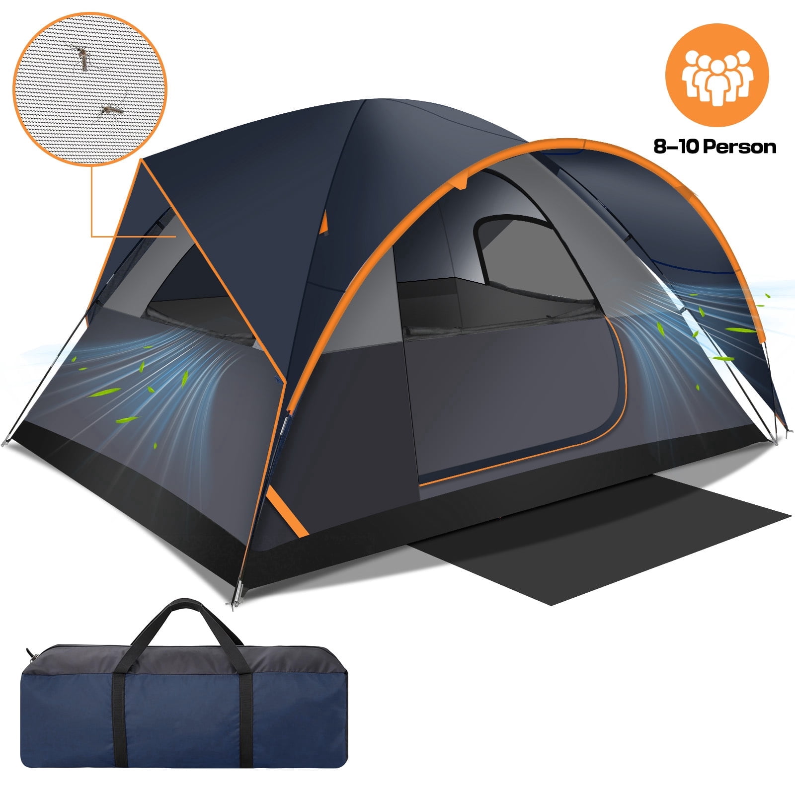 COBIZI 8-10 Person Camping Tent, Tents for Camping 12x9ft Family Tent,Waterproof Windproof Cabin Tent with Removable Rainfly,CPAI-84 Flame Retardant,Heavy Duty with 17 Stakes&Carry Bag,Darkblue