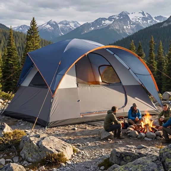 COBIZI 8-10 Person Camping Tent, Tents for Camping 12x9ft Family Tent,Waterproof Windproof Cabin Tent with Removable Rainfly,CPAI-84 Flame Retardant,Heavy Duty with 17 Stakes&Carry Bag,Darkblue