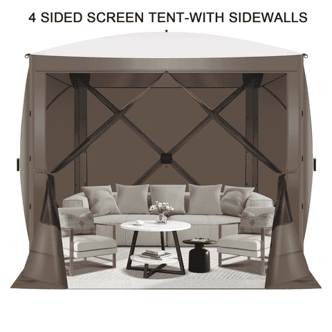 COBIZI 8x8 Pop up Gazebo Tent, Ez up Waterproof Screen Tent Screen House, Portable Outdoor Canopy Sun Shelter with 3 Sidewalls, Carry Bag & Ground Stakes for Camping, Garden and Picnics, Brown