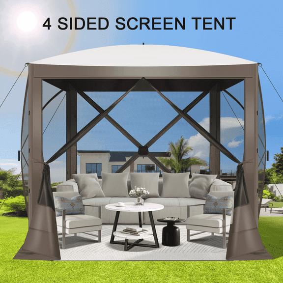 COBIZI 8x8 Pop up Gazebo Tent, Ez up Waterproof Screen Tent Screen House, Portable Outdoor Canopy Sun Shelter with Carry Bag & Ground Stakes for Camping, Garden and Picnics, Brown