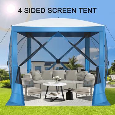 COBIZI 8x8ft Pop up Gazebo Screen Tent Screen House for Camping, Camping Outdoor Screened Gazebo with Mosquito Netting, Portable Hub Tent with Carrying Bag and Ground Stakes, Blue