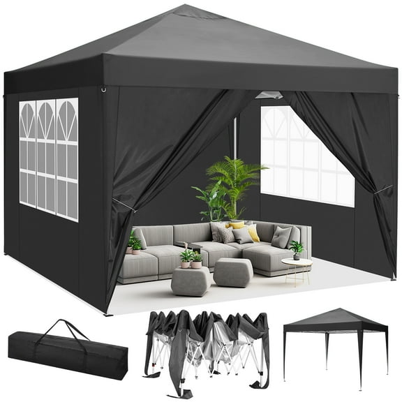 COBIZI Canopy 10x10 Pop Up Canopy Waterproof Canopy Tent Straight Leg Pop Up Tent with 4 Sidewalls Outdoor Commercial Instant Shelter Canopy Tent for Party Camping Beach,Black