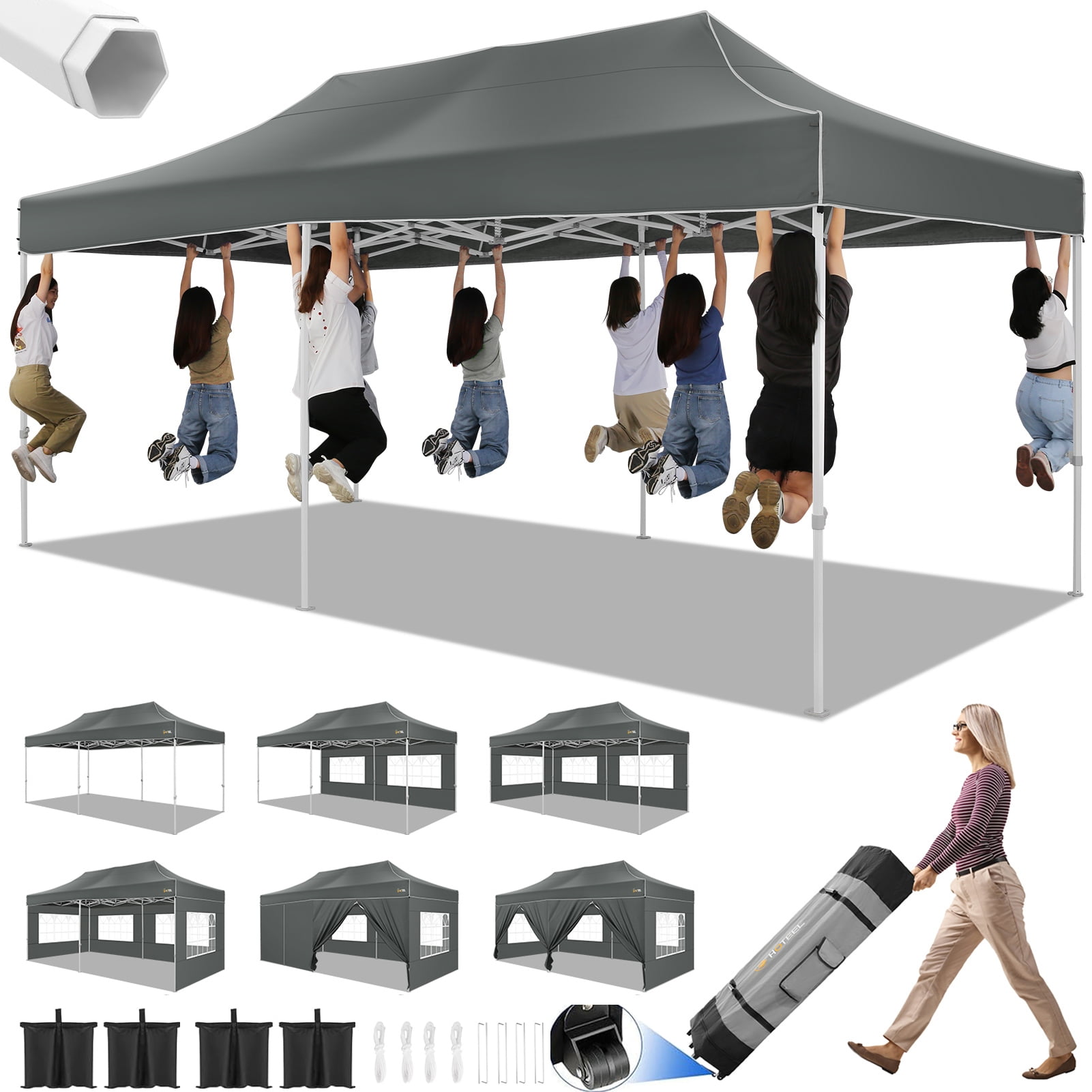 Gray 10x20 Heavy Duty Pop Up Canopy Tent with Sidewalls