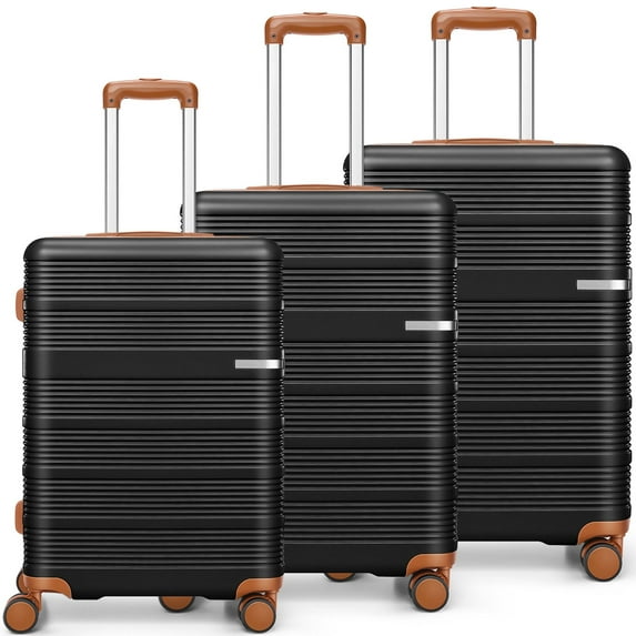 COBIZI 3 Piece Hardshell Luggage Set, Suitcase Set with Spinner Wheels and TSA Lock, 20/24/28 in, Black