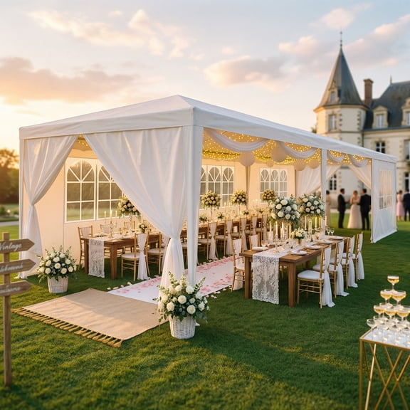 COBIZI 10x30 Party Canopy Tent with 8 Removable Sidewalls, Waterproof Outdoor Shelter for Weddings and Events, White