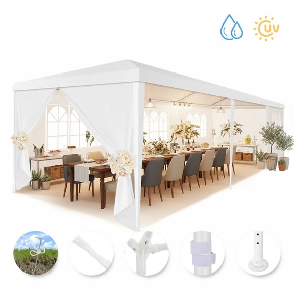 COBIZI 10x30 Party Canopy Tent with 8 Removable Sidewalls, Waterproof Outdoor Shelter for Weddings and Events, White