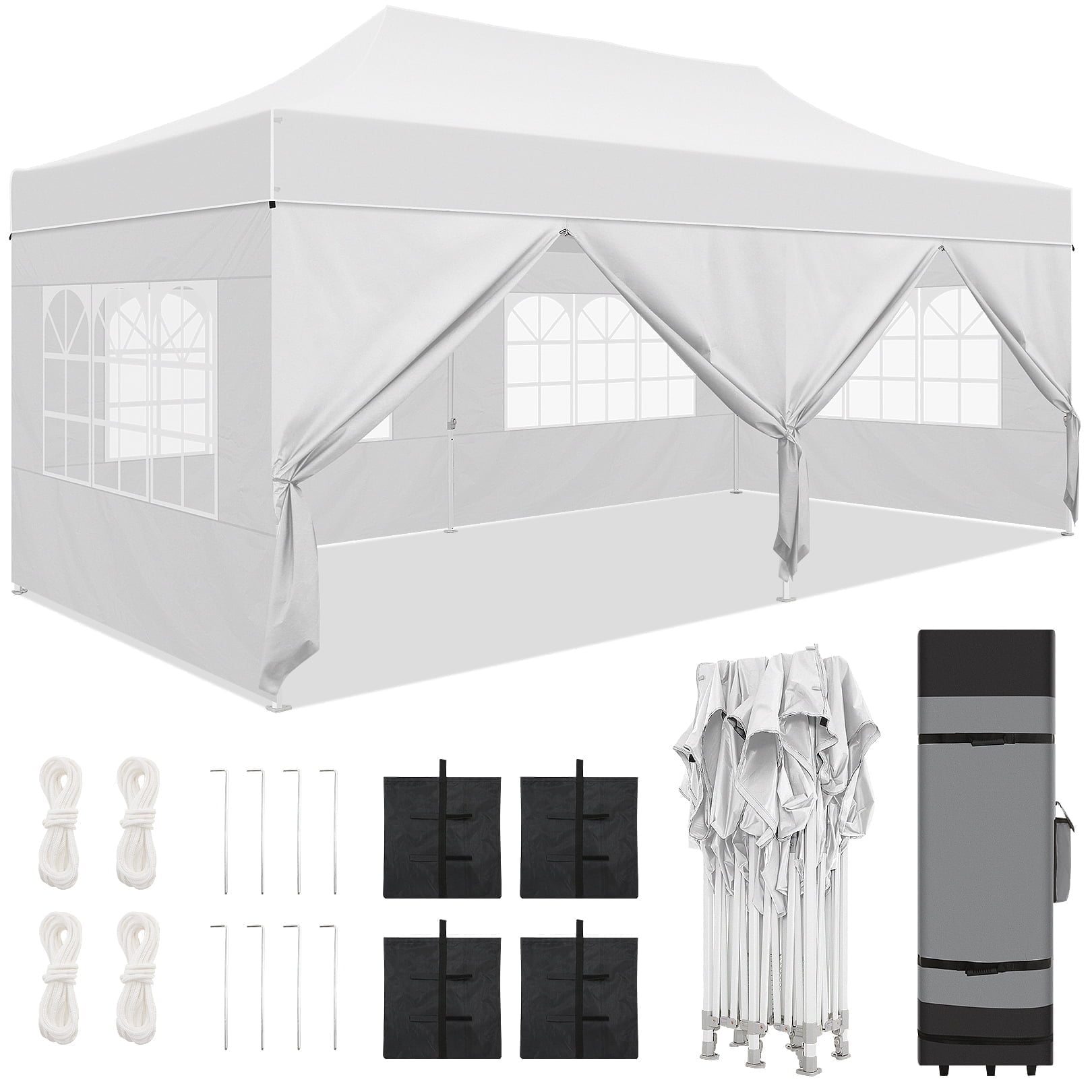 White Translucent Canopy COBIZI Canopy 10x20 Pop up Canopy with 6 Sidewalls Heavy Duty Party ...