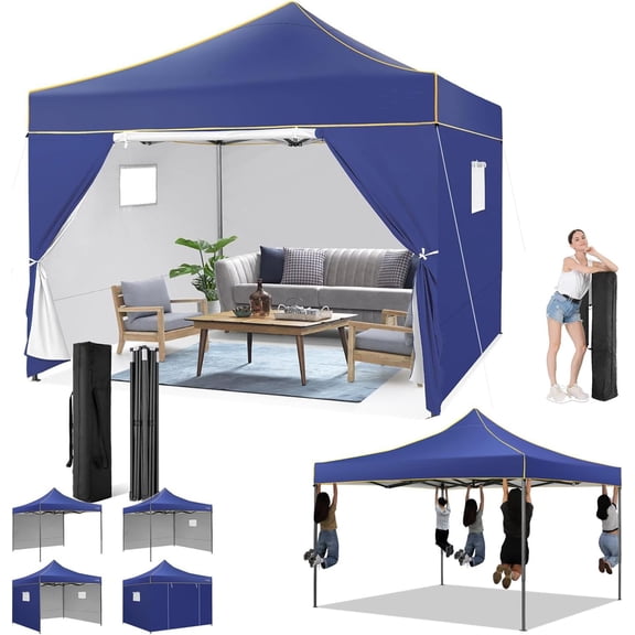 COBIZI Canopy Tent 10x10 Pop Up Canopy, Easy Setup Canopy with Sidewalls Waterproof & UPF 50+, Heavy Duty Commercial Instant Craft Fair Tent for Party, Event, Vendor, Farmer Market(D Blue)