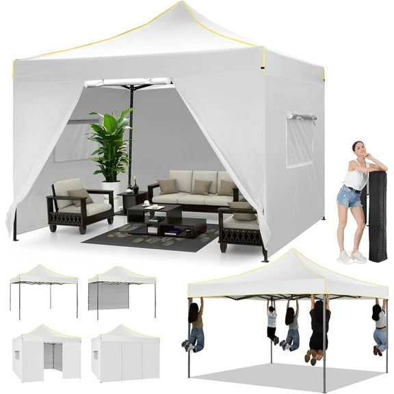 COBIZI Canopy Tent 10x10 Pop Up Canopy, Easy Setup Canopy with Sidewalls Waterproof & UPF 50+, Heavy Duty Commercial Instant Craft Fair Tent for Party, Event, Vendor, Farmer Market(White)
