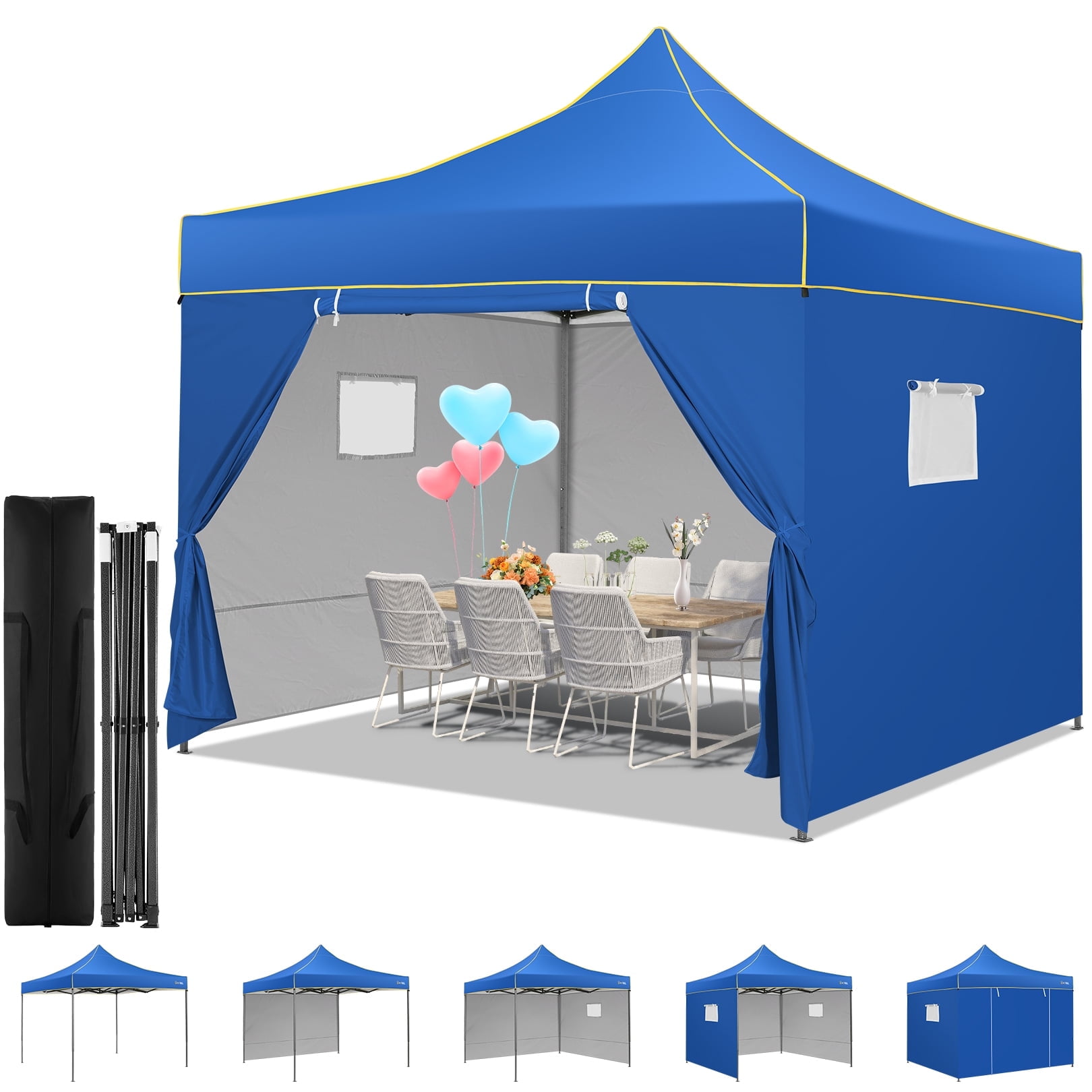 10x10 Blue Pop-Up Canopy Tent with Mesh Windows and Removable Sidewalls