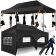 thumbnail image 1 of COBIZI 10x20 Pop Up Canopy with 6 Sidewalls, Heavy Duty UPF 50+ Waterproof All Season Commercial Tent for Outdoor Weddings & Parties, Roller Bag Included, Black, 1 of 8