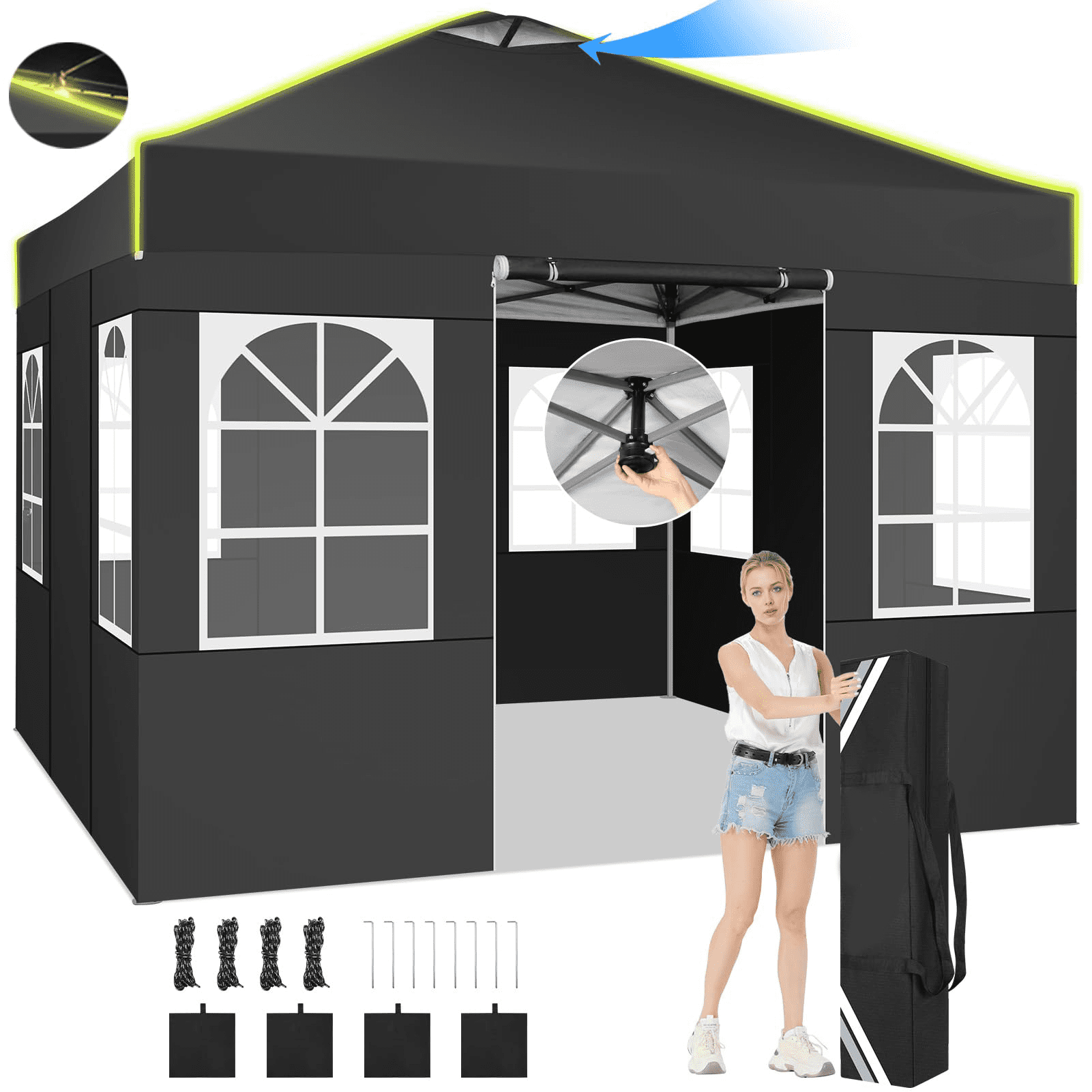 Black 10' x 10' Alloy Steel Pop-Up Canopy Tent with Sidewalls