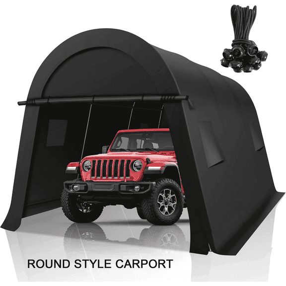 COBIZI 10x15 Heavy Duty Carport Canopy Portable Garage with Double Zippered Roll-up Doors & Vents, Round Style Roof Car Canopy Car Garage Upgrade Waterproof for Cars, Boats, Trucks, Gray
