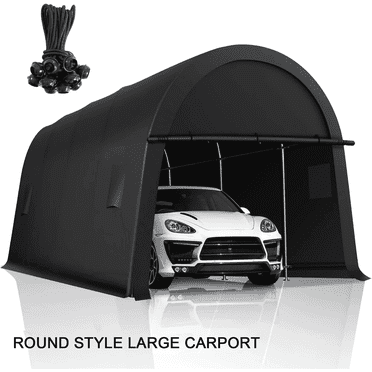 COBIZI 10x20 Heavy Duty Carport Canopy Portable Garage with Double Zippered Roll-up Doors & Vents, Round Style Roof Car Canopy Car Garage Upgrade Waterproof for Cars, Boats, Trucks, Gray