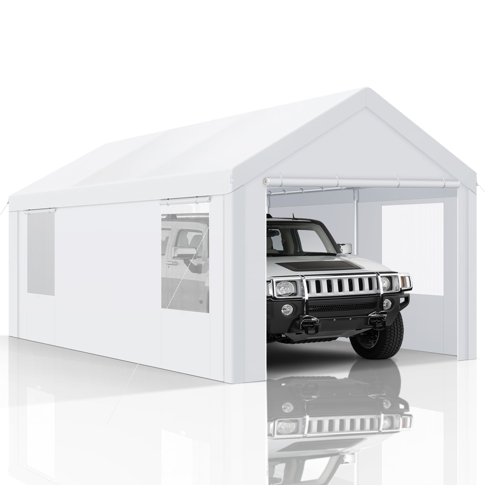 10' x 20' Portable White Steel Carport with Windows