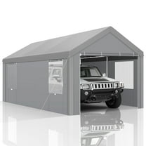 COBIZI Carport 10'x20' Large Heavy Duty Car Tent with Powder-Coated Steel Frame, Portable Garage with Removable Sidewalls & Doors, Car Canopy with All-Season Tarp for Outdoor Party, Birthday, Gray