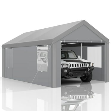 COBIZI Carport 10'x20' Large Heavy Duty Car Tent with Powder-Coated Steel Frame, Portable Garage with Removable Sidewalls & Doors, Car Canopy with All-Season Tarp for Outdoor Party, Birthday, Gray