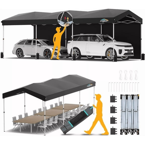 COBIZI Carport 10'x30' Pop up Garage Canopy with 3 Sidewalls One Push Party Tent