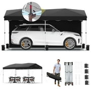 COBIZI Carport 10x20 Pop up Canopy with 1-Button Push Center Lock, Portable Garage with 2 Sidewalls Carport Canopy Waterproof & UPF 50+,Car Canopy Tent for Partyy,Commercial,3 Adjustable Height,Black
