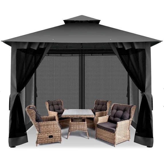 COBIZI Outdoor Gazebo,10'x10'Canopy with Mosquito Netting,Shade Tent for Party, Backyard, Patio Lawn & Garden,Black