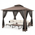 thumbnail image 1 of COBIZI Easy Assembly Outdoor Furniture Patio Canopy,10x10 Outdoor Gazebo with Mosquito Netting,Shade Tent for Party, Backyard, Deck, Patio Lawn & Garden,Brown, 1 of 15