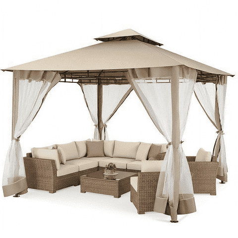 COBIZI Outdoor Gazebo,10x10 Outdoor Canopy with Mosquito Netting, Shade Tent for Party, Backyard, Patio Lawn & Garden,Khaki