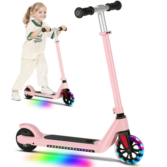 SANOPY Electric Scooter for Kids Ages 6-8, 120W Motor&Top 10mph, 80 mins Ride Time,Adjustable Speed & Height,Colorful Lights, LED Display,Ideal Gifts for Kids Ages 6-14,Pink