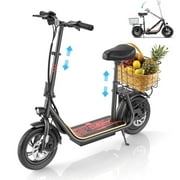COBIZI Electric Scooter with Seat for Adults, 500W Motor, 20MPH&22 Miles Max Range, Detachable Large Basket, 12 inch Commuter E Scooter with Seat, Black
