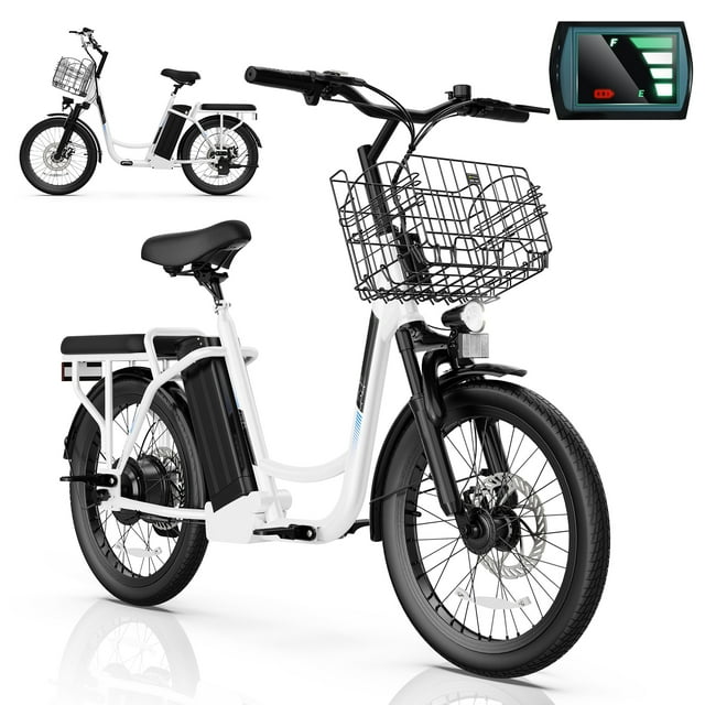 COBIZI 350W Electric Scooter for Adults, Up to 15Miles Range&20MPH, 36V 5.2Ah Removable Battery, 20" Fat Tire Off-Road E Scooter with Basket&Seat, White