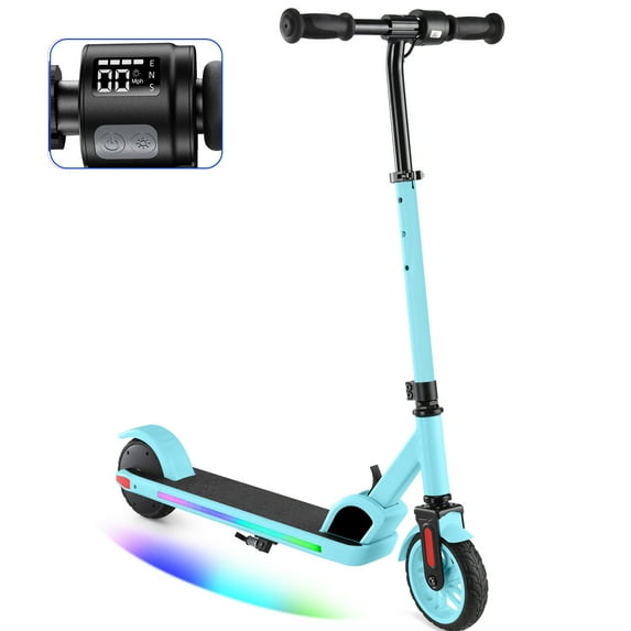 COBIZI Electric Scooter for Kids Ages 6-14, 3 Speed and Height Adjustable, 180W Motor Foldable Kick Scooters, Colorful LED Lights,Blue-green