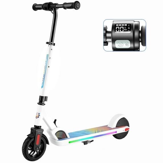 COBIZI Electric Scooter for Kids Ages 8-14, Top 10 mph &150W Motor, Adjustable Height & Speed, Kids Electric Scooter with Colorful Lights, White