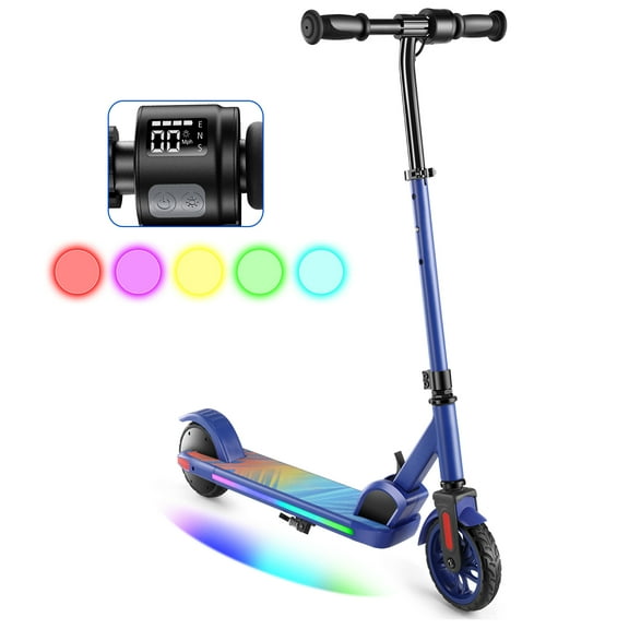 SANOPY Electric Scooter for Kids Ages 8-14, Top 10 mph &180W Motor, Adjustable Height & Speed, Kids Electric Scooter with Colorful Lights, Blue